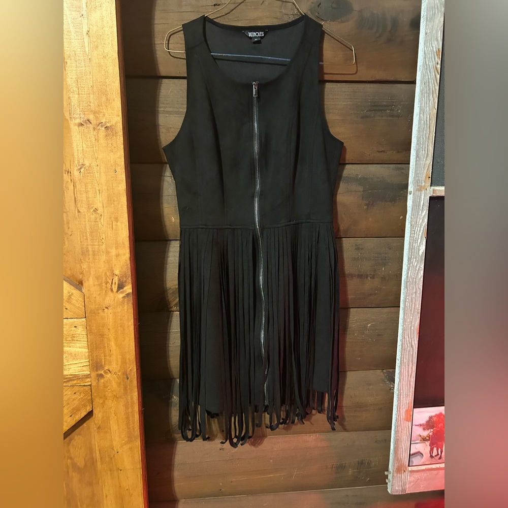 Western Black Fringe Mini Dress